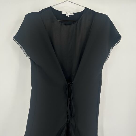 ATLEIN COLLECTIVE Black Lace Up Front Satin Midi Dress Womens XS 0 2 RTR FLAW - Picture 3 of 16